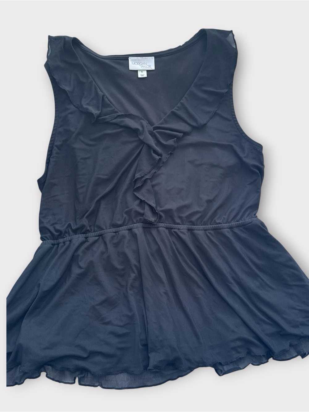 Morgan Taylor Black Ruffled V-Neck Peplum Tank - Picture 3 of 7
